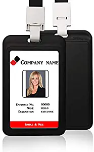 HEYDEFO Vertical ID Card Badge Holder with Detachable Lanyard Heavy Duty Hard Plastic Name Tag ID Card Holder for Business Card Offices Supplies (Black)