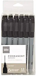 Office Depot 100% Recycled Permanent Markers, Fine Point, Black, Pack Of 12, OD88669