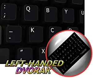 DVORAK LEFT-HANDED NON-TRANSPARENT KEYBOARD STICKER ON BLACK BACKGROUND FOR DESKTOP, LAPTOP AND NOTEBOOK