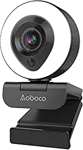 Webcam Streaming 1080P Full HD with Dual Microphone and Ring Light, Aoboco USB Pro Web Camera Stream for Mac Windows Laptop Twitch Xbox One Skype YouTube OBS Xsplit