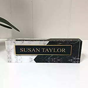 Desk Name Plate Personalized Name on Black & White Marble Printed on Premium Clear Acrylic Glass Block Custom Office Decor Desk Nameplate Unique Customized Desk Accessories Appreciation Gift