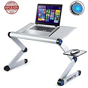 Adjustable Laptop Stand, (2019 Ultra-Large, Upgraded Sturdier) Foldable Aluminum Laptop Desk/Table, Portable Laptop Stand for Bed/Sofa with Large Cooling Fan & Mouse Pad Side as Gift, Silver