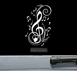 JS Artworks Treble Clef Music Notes Vinyl Decal Sticker (White)