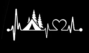 Camping Love Heartbeat Wanderlust Decal Vinyl Sticker|Cars Trucks Vans Walls Laptop| White |6.5 x 3 in|CCI1463