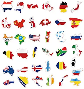 50 pcs Flags & Map Stickers Decals Vinyls for Laptops, Skateboards, Luggage, Cars, Bumpers, Bikes, Bicycle