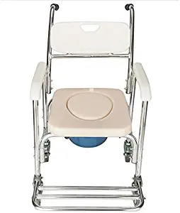 EtchedYelo 4 in 1 Medical Transport Wheelchair Aluminum Bathroom Shower Chair, Bedside Commode for Old People Patient Locking Casters and Thick Padded Seat Wheelchair Over Toilet