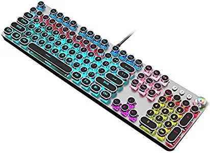 Retro Steampunk Professional RGB Gaming Mechanical Keyboard, Metal Panel, Electroplated keycap, Typewriter-Style Round Keycaps, 104 Keys, Multimedia Knob, for Game, Office, School, Laptop Desktop PC