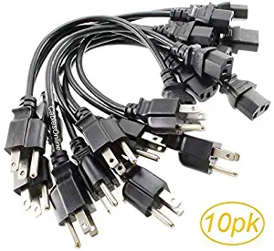 CablesOnline 10-Pack 1ft. Short 3-Conductor PC Power Cord, 18AWG, NEMA 5-15p to IEC C13 Cable, PC-111-10
