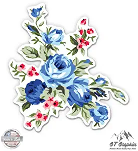 GT Graphics Vintage Blue Flowers Floral Design - 3" Vinyl Sticker - For Car Laptop I-Pad Phone Helmet Hard Hat - Waterproof Decal