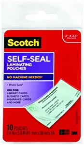 Scotch Self-Sealing Laminating Pouches, Business Card Size, 2 Inches x 3.5 Inches, 6 Packs of 10 Pouches, 60 Pouches Total (LS851-10G)