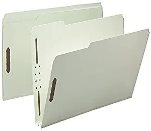 Smead 100% Recycled Pressboard Fastener File Folder, 2 Fasteners, 1/3-Cut Tab, 2" Expansion, Letter Size, Gray/Green, 25 per Box (15004)