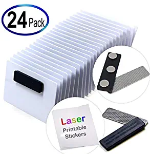 Great DIY Kit for 24 Sets of Magnetic Name Badges, Including 24 Premium PVC Cards, Badge Magnets & Transparent Laser Printable Stickers - Making 24 Professional Name Tags for Office or Family Events