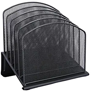 Klickpick Office 5 Sections Desktop Inclined File Document Sorter Organizer Mesh Desk Organizer Sorter 5 Sections for for Home or Office Organization, Stores Binders, Folders, Files, and More - Black