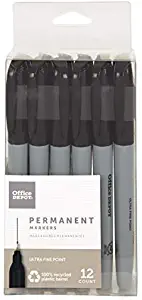 Office Depot 100% Recycled Permanent Markers, Ultra-Fine Point, Black, Pack Of 12, OD88670