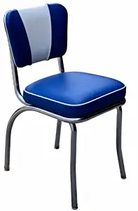 Richardson Seating V-Back Chrome Diner Chair with 2" Box Seat, Royal Blue/White