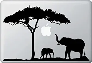 Mom and Baby Elephant Design 2 - MacBook or Laptop Decal Sticker (Color Variations Available) (Black)
