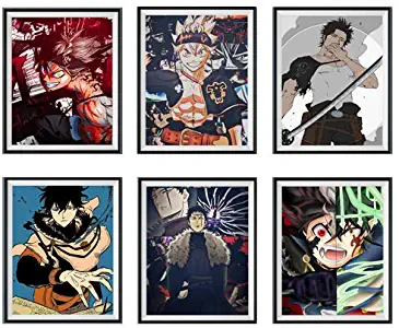 Set of 6 Black Clvoer Anime Art Prints Poster Darkness Demon Asta Saint Yuno Yami Giclee Canvas Poster for Home Decoration,8 x 10 Inches,No Frame,Set of 6
