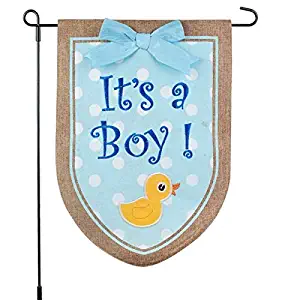 New Baby Banner Its A Boy Garden Flag, Yard Sign, Car Decoration - Blue Duck Design On Burlap Banner - 12x18 - Home Garden Flag